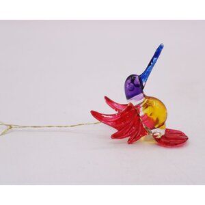 Handcrafted Glass Hummingbird Vibrant Red Wings Yellow Body Ornament Flash Paint